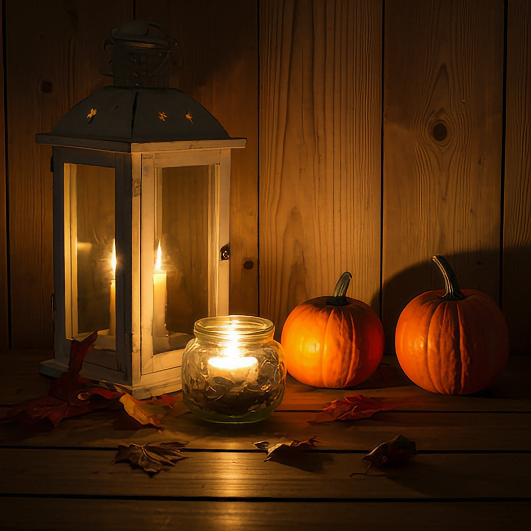 fall candle with pumpkins