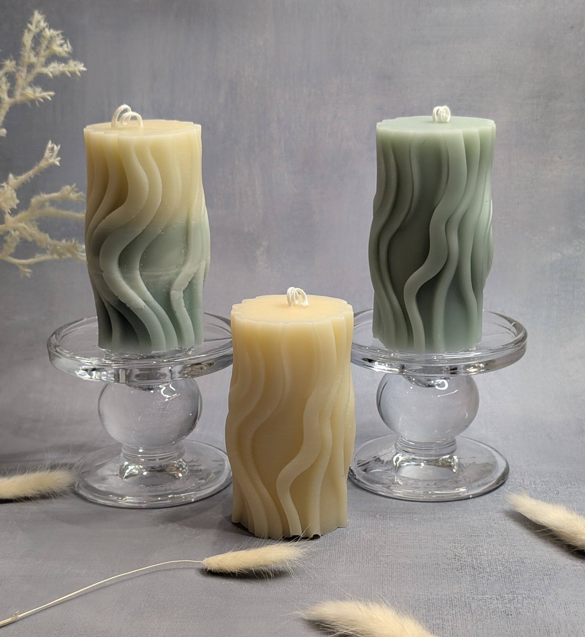handmade wavy pillar candles
