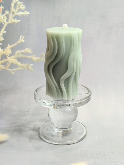 wavy candle in colonial blue