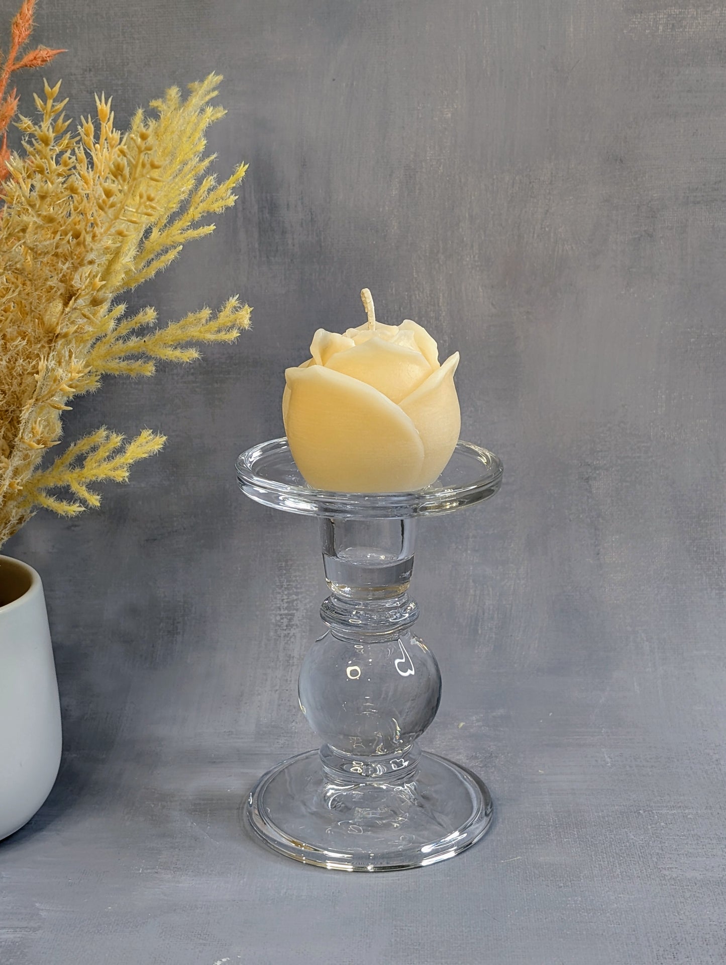 ivory medium rose candle, front